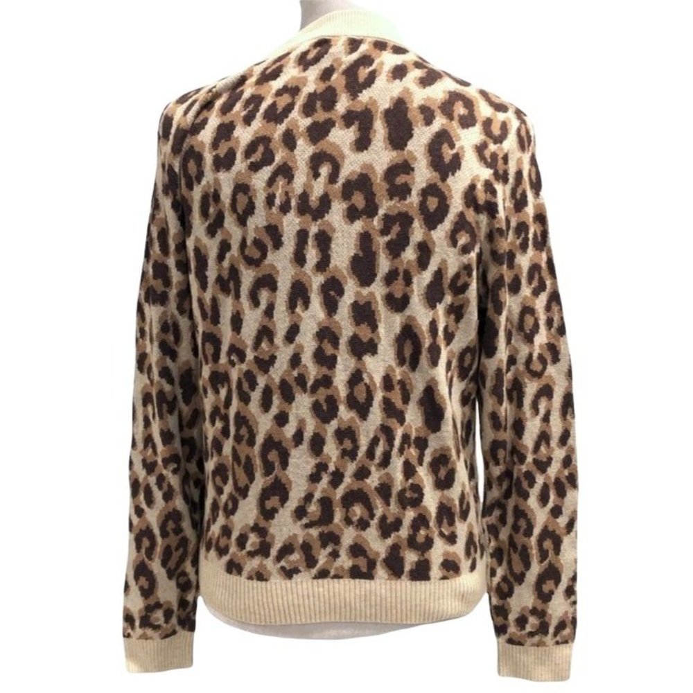 A New Day Leopard Print Crewneck Pullover Sweater XS Cotton Tan Brown Womens - Picture 2 of 4